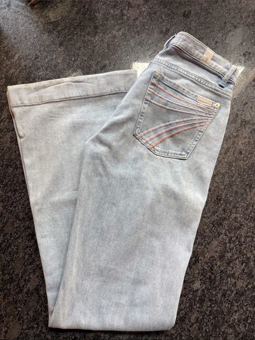 7 For All Mankind Light Blue Bootcut Jeans with Subtle Back Stitching